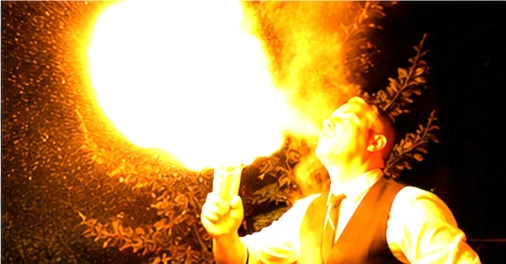 Animation de feu spectaculaire pendant une prestation cocktail